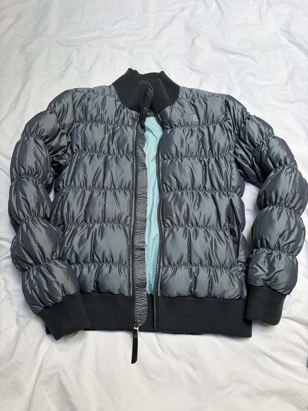 The North Face 600 Down Puffer Jacket L Gray Bomber Full Zip